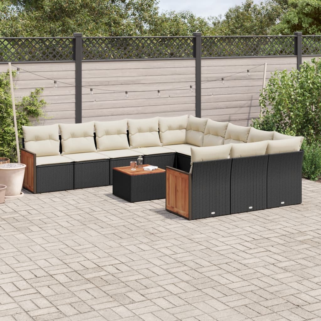 12 Pcs conjunto de sofás de jardim c/ almofadões vime PE preto