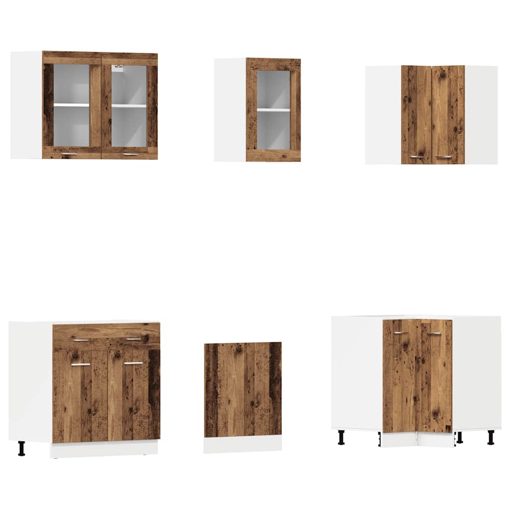11 Pcs armário de cozinha conjunto deriv. madeira lyon madeira velha