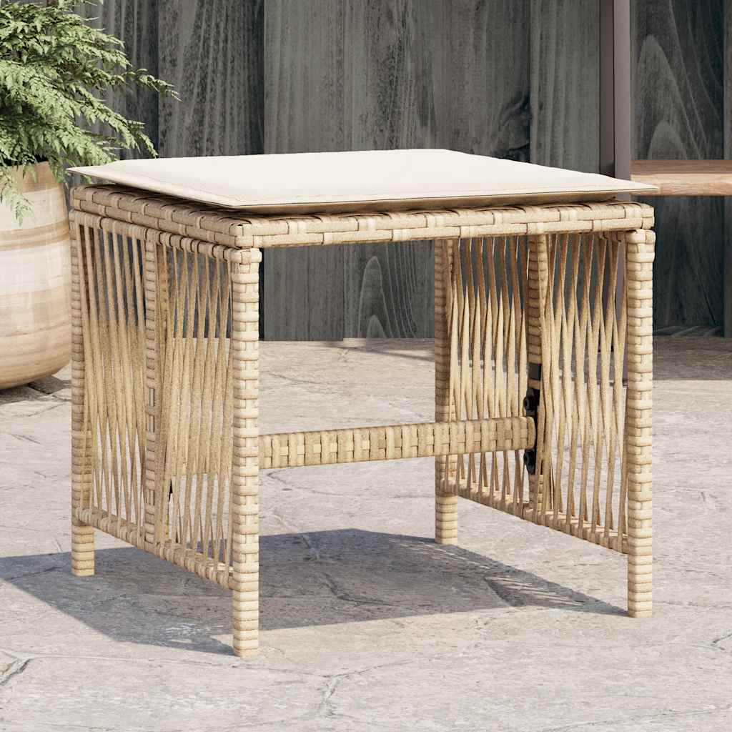 Bancos de jardim com almofadões 4 pcs 41x41x36 cm vime PE bege