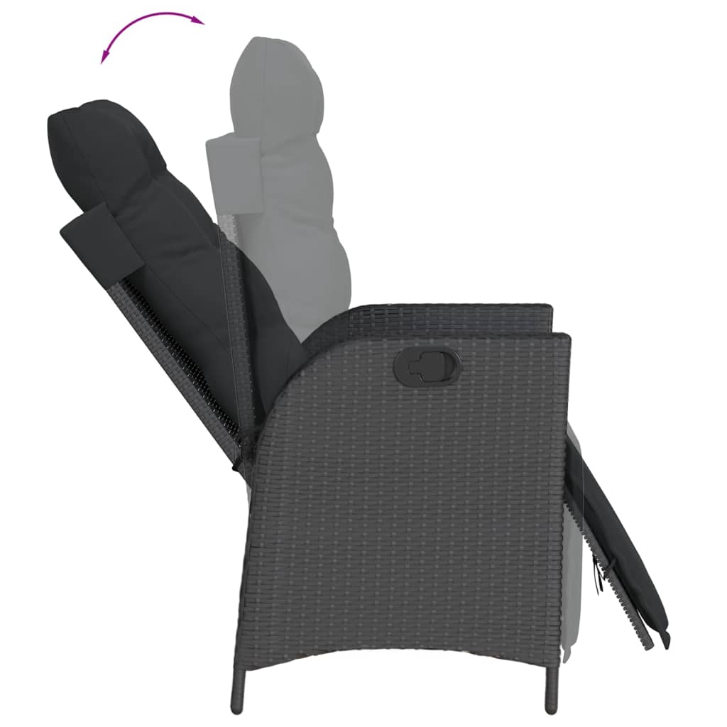 7 Pcs conjunto de jantar p/ jardim c/ almofadões vime PE preto