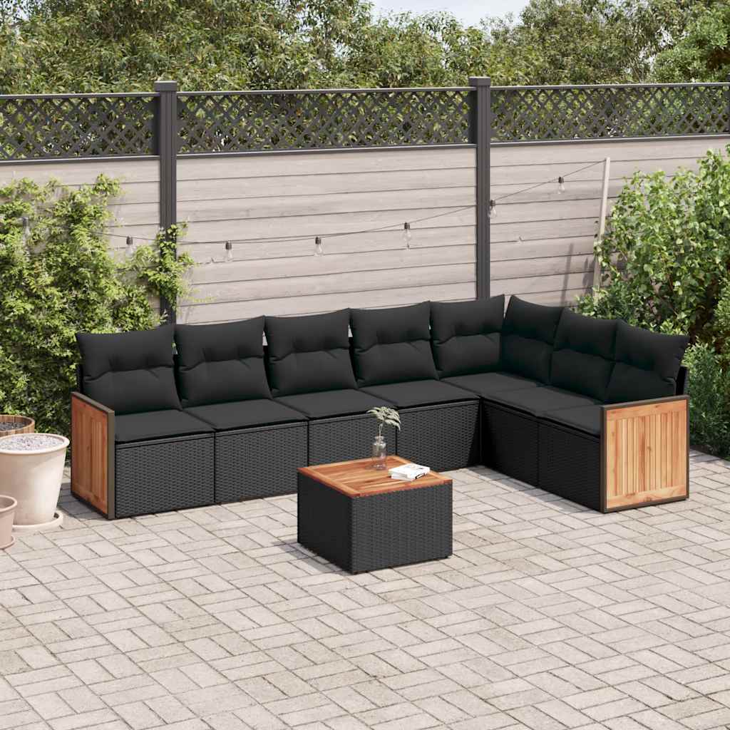 8 Pcs conjunto sofás de jardim com almofadões vime PE preto