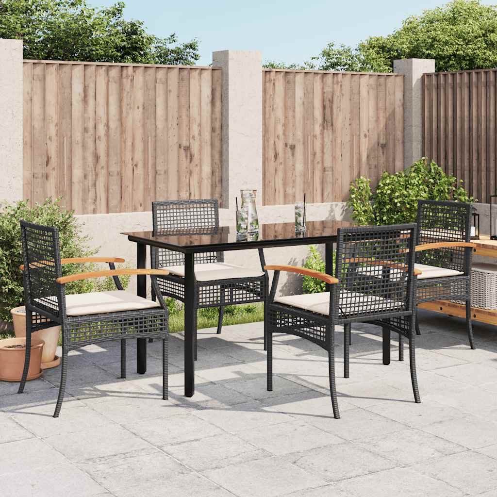 5 Pcs conjunto de jantar p/ jardim c/ almofadões vime PE preto