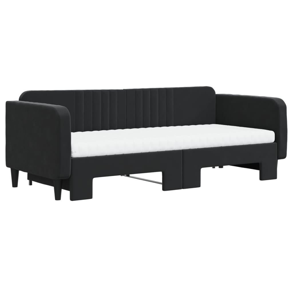 Sofá-cama com gavetão e colchões 90x200 cm veludo preto