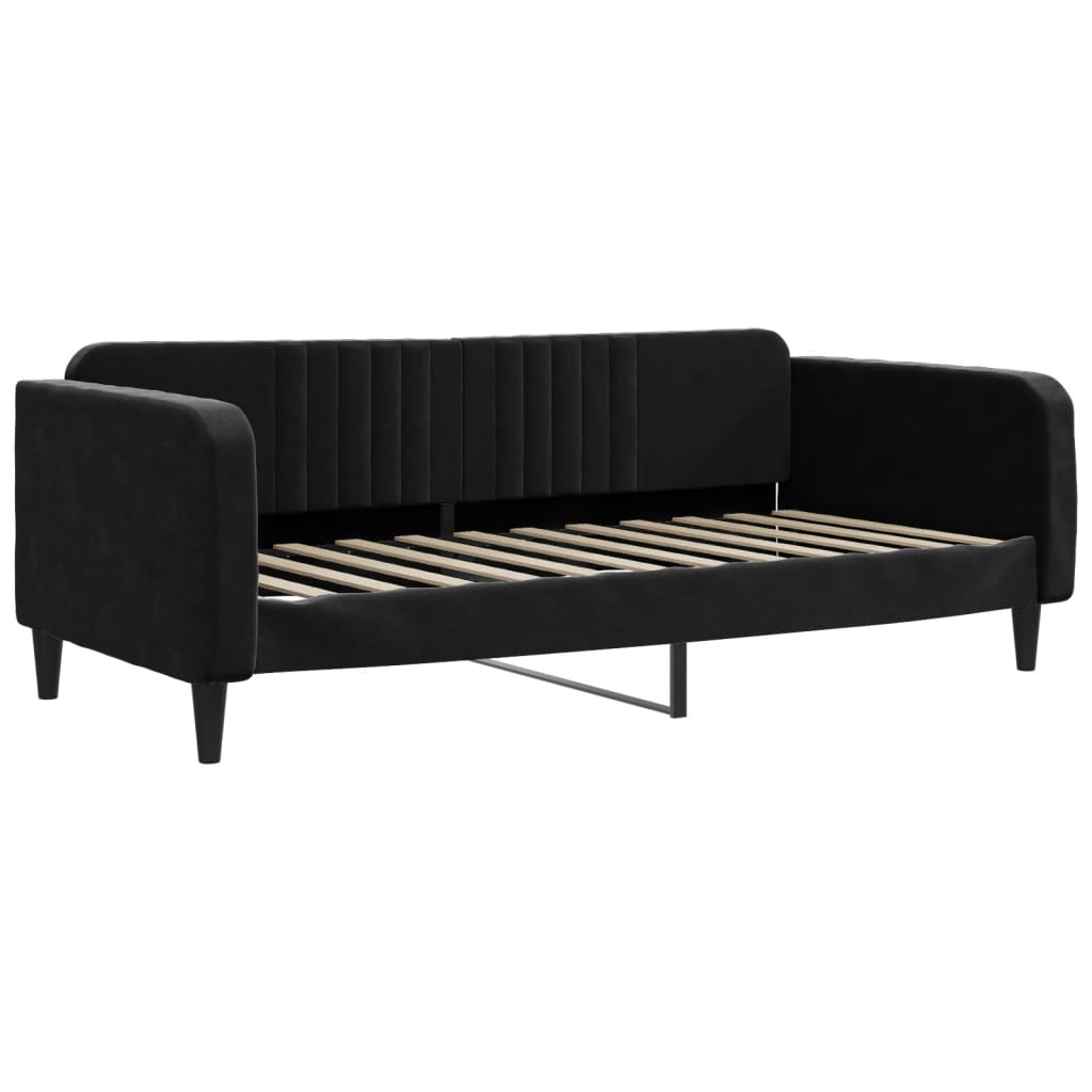 Sofá-cama com gavetão e colchões 90x200 cm veludo preto
