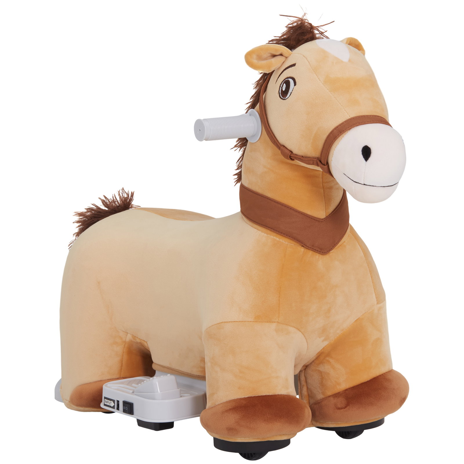 Cavalo elétrico para crianças de 18 a 36 meses cavalo de brincar elétrico com bateria 6v e música 69x34x53 cm marrom
