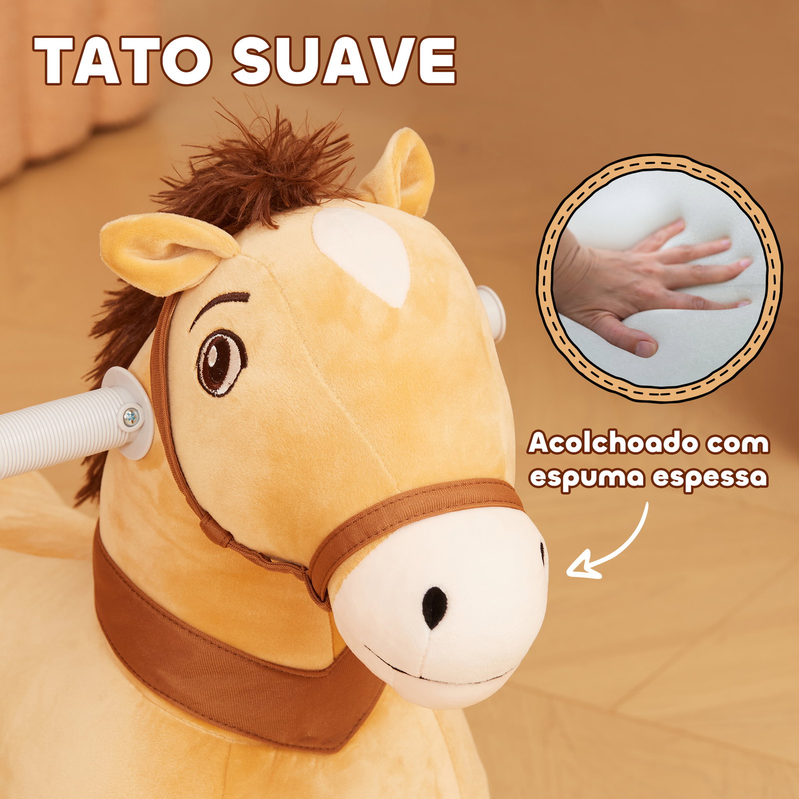 Cavalo elétrico para crianças de 18 a 36 meses cavalo de brincar elétrico com bateria 6v e música 69x34x53 cm marrom
