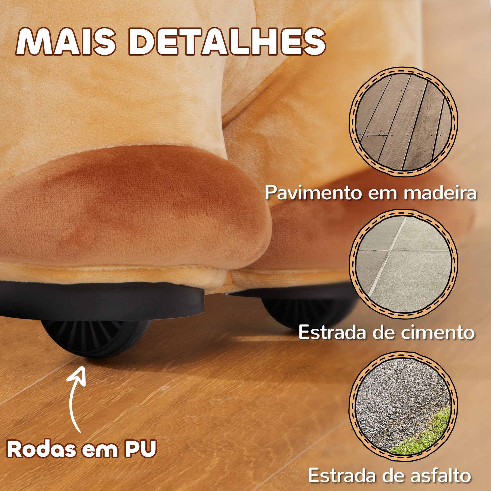 Cavalo elétrico para crianças de 18 a 36 meses cavalo de brincar elétrico com bateria 6v e música 69x34x53 cm marrom