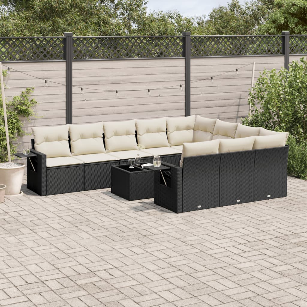 11 Pcs conjunto sofás de jardim c/ almofadões vime PE preto