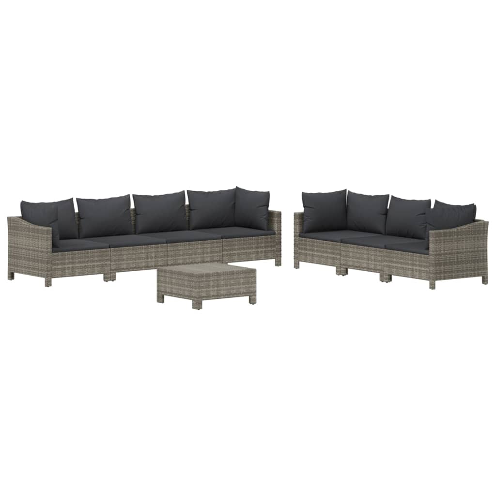 8 Pcs conjunto lounge de jardim c/ almofadões vime PE cinzento