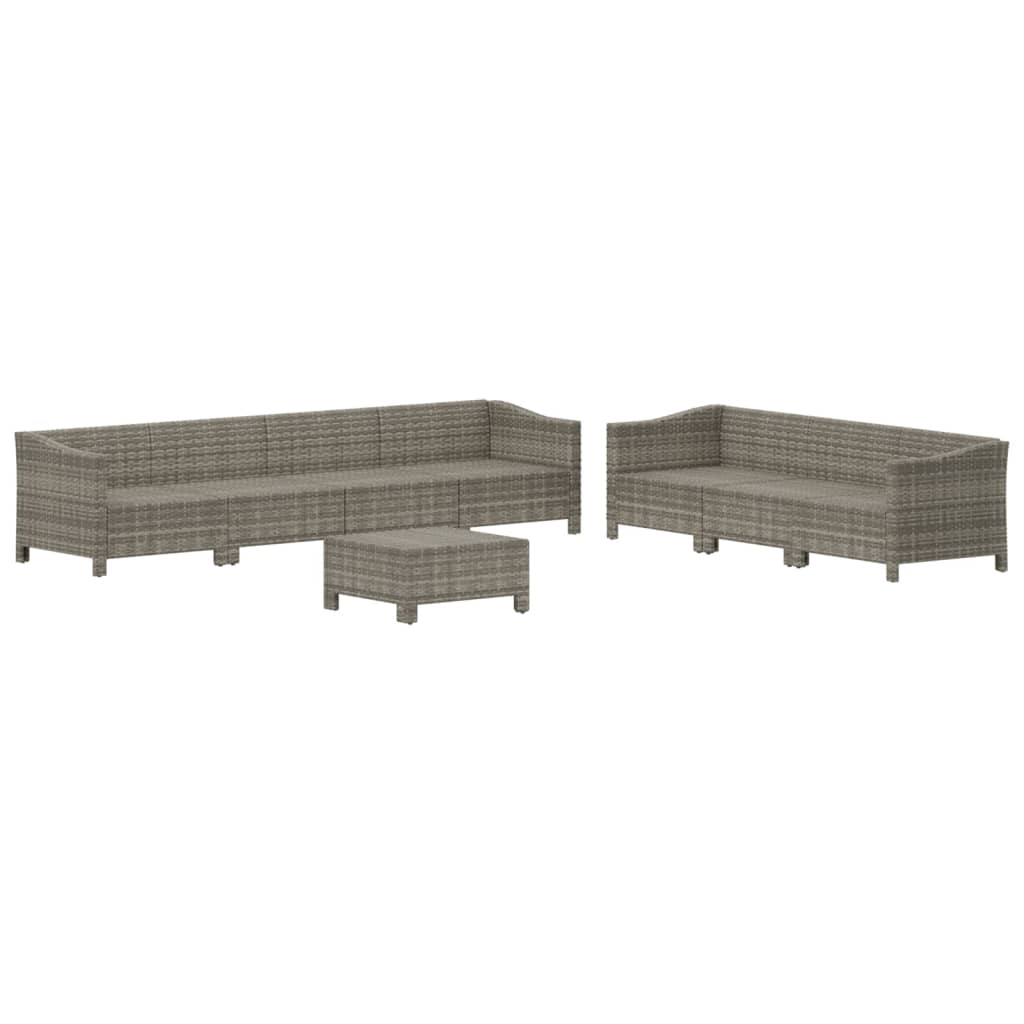 8 Pcs conjunto lounge de jardim c/ almofadões vime PE cinzento