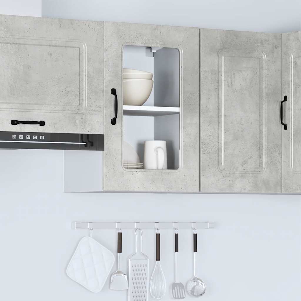 Armário de parede de cozinha porta vidro kalmar concreto cinza