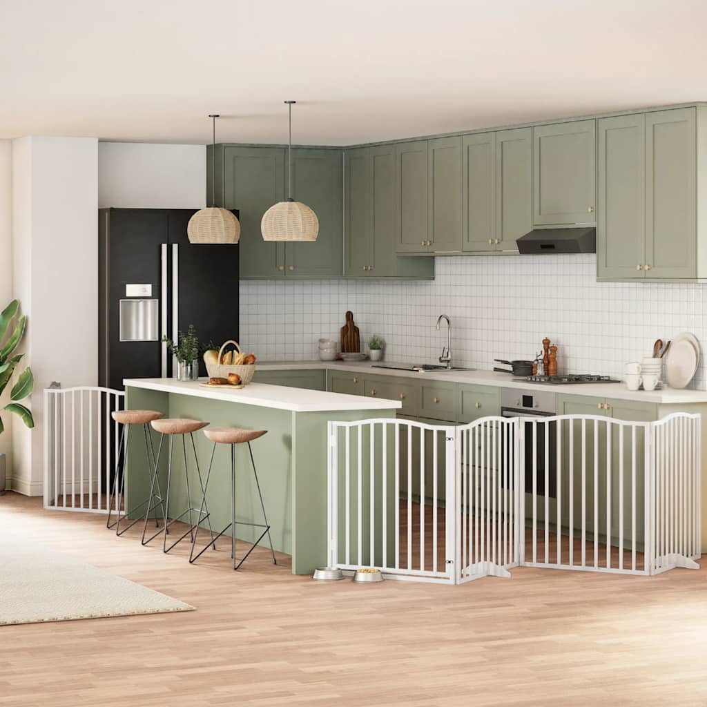 Portão p/ cães com porta dobrável 6 painéis 480 cm álamo branco