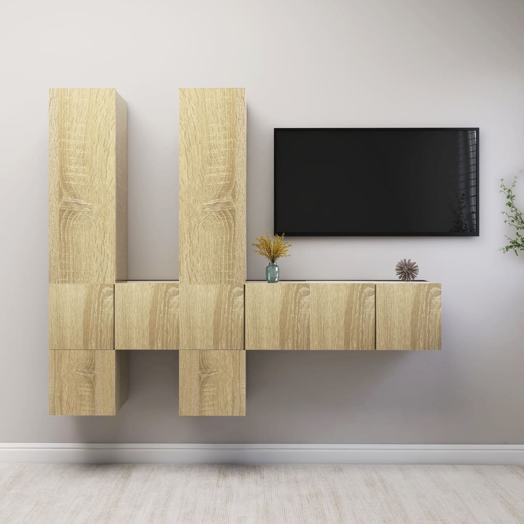 7 Pcs conjunto móveis de TV derivados madeira carvalho sonoma