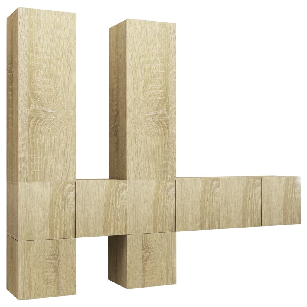 7 Pcs conjunto móveis de TV derivados madeira carvalho sonoma