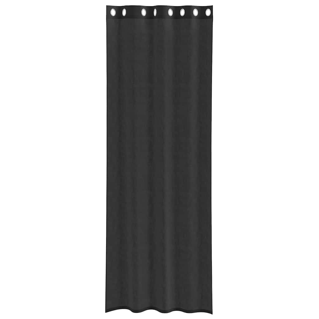 Cortinas de voile com ilhós 2 pcs preto 140x260 cm