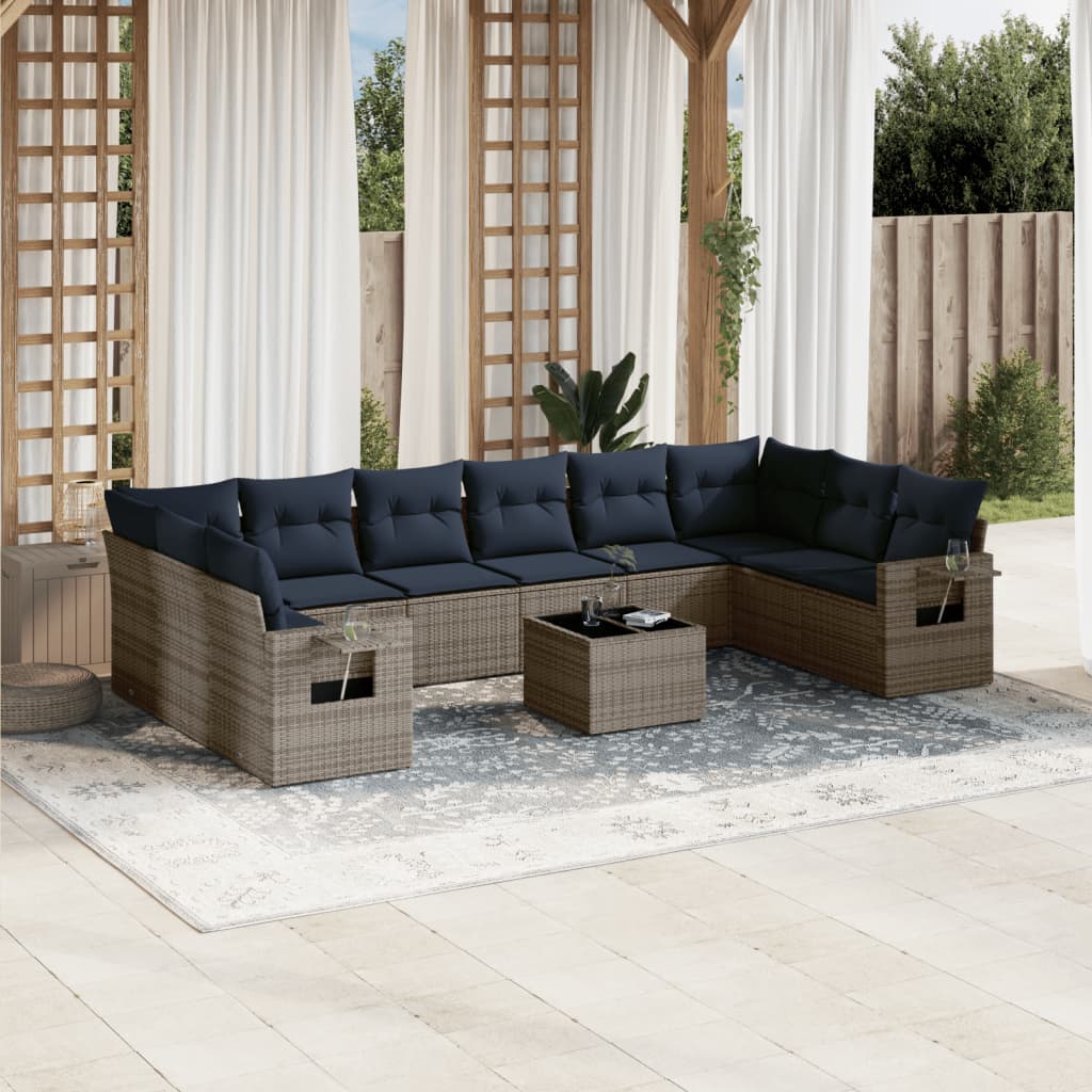 Conjunto de sofá de jardim com 11 peças e almofadas em rattan sintético cinza