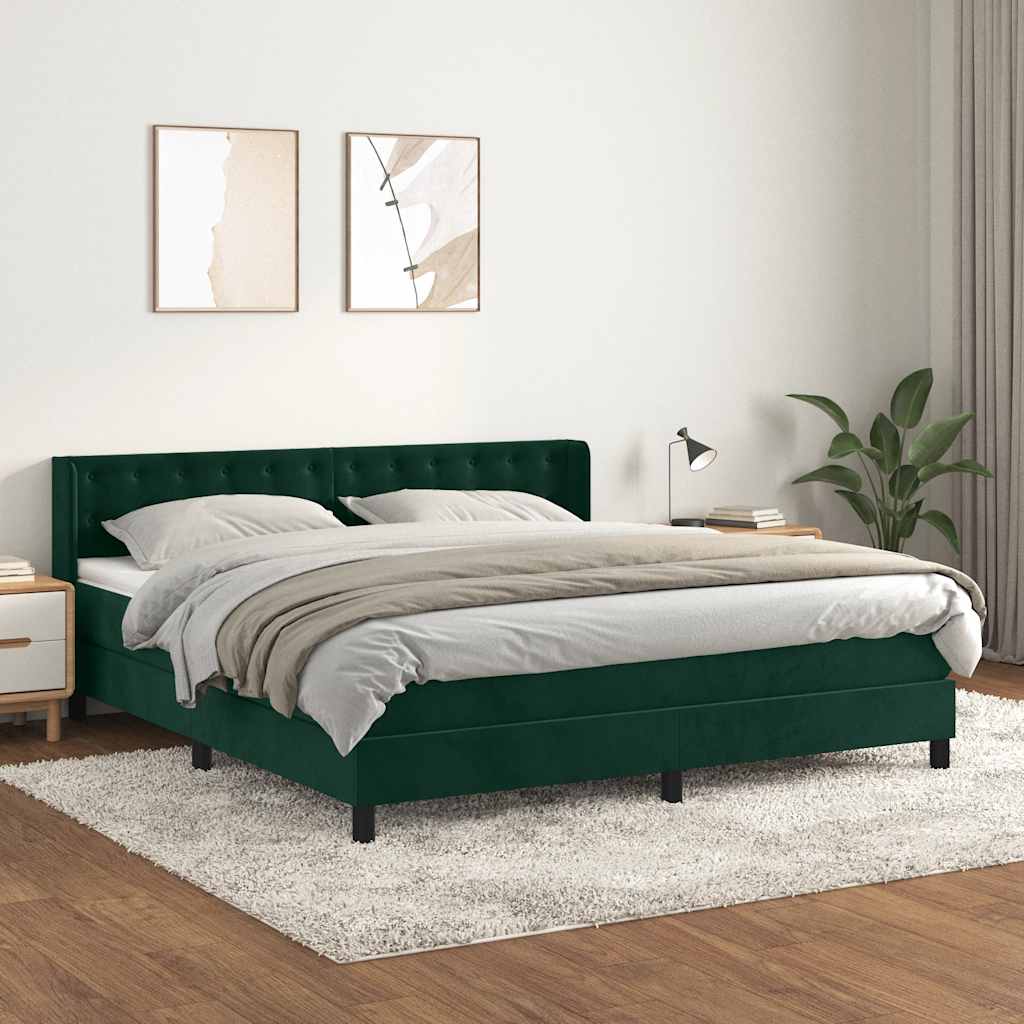 Cama com molas/colchão 180x200 cm veludo verde-escuro