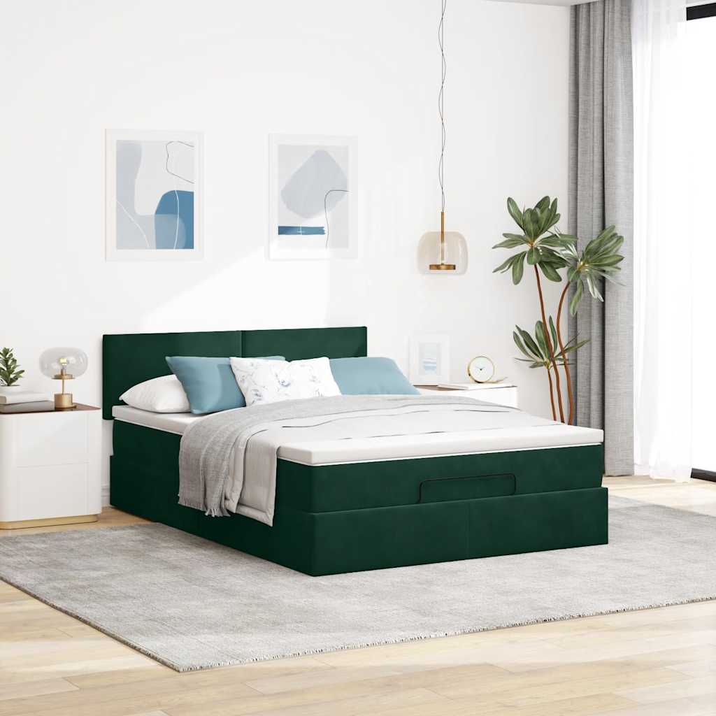 Estrutura de cama otomana com colchão 140x190cm verde escuro