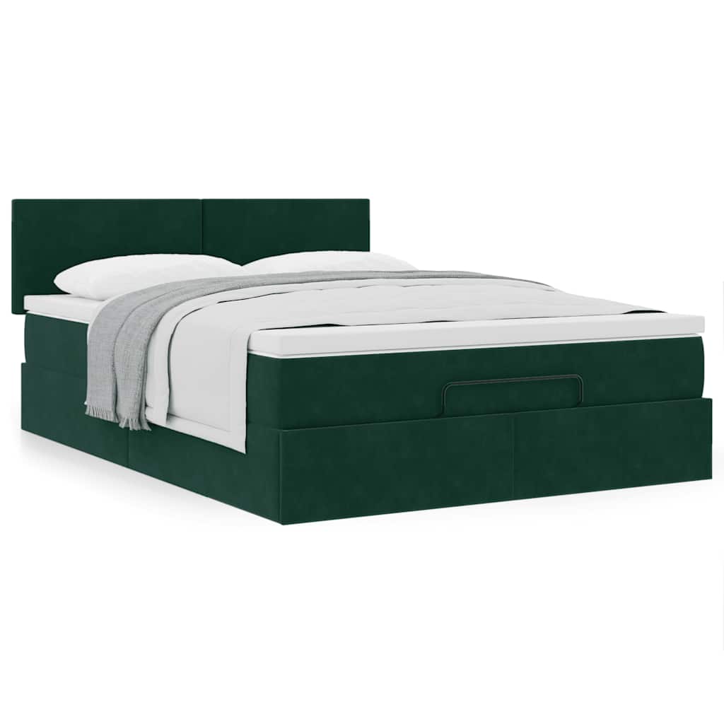 Estrutura de cama otomana com colchão 140x190cm verde escuro