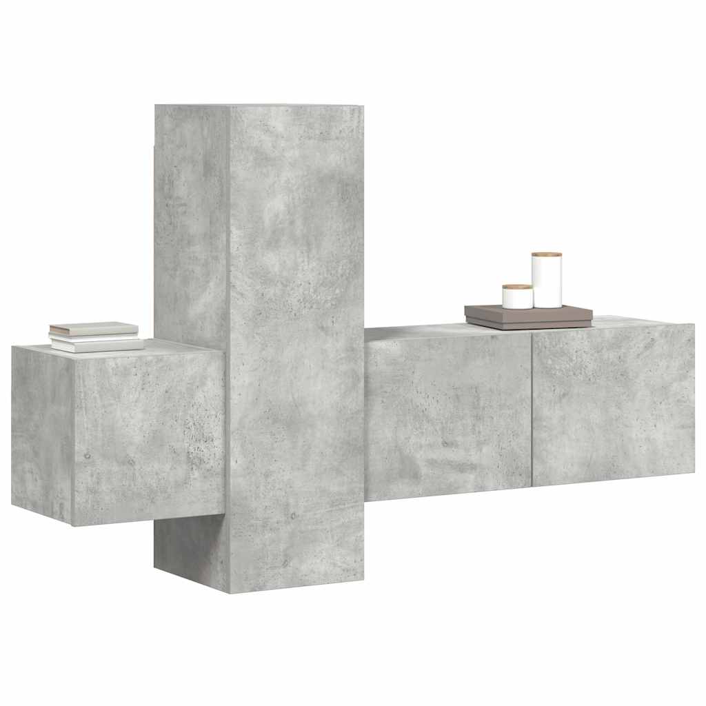 3 Pcs conjunto de móveis de TV contraplacado cinzento cimento