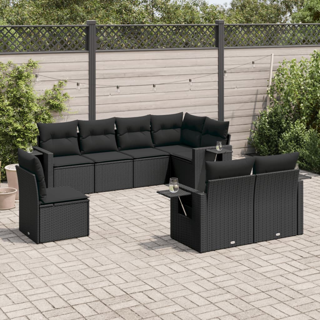 8 Pcs conjunto sofás de jardim com almofadões vime PE preto