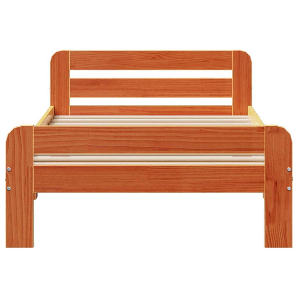Cama sem colchão 75x190 cm madeira de pinho maciça castanho-mel