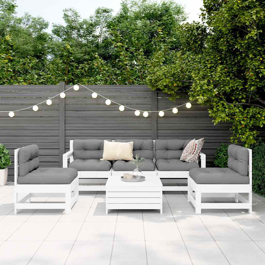 6 Pcs conjunto sofás de jardim madeira de pinho maciça branco