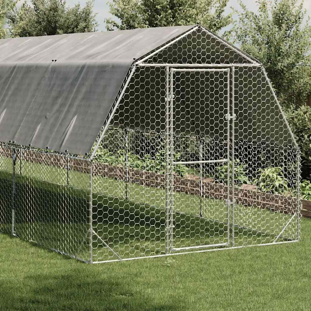 Corrida de galinhas com telhado 2,5x12x2,25 m aço galvanizado