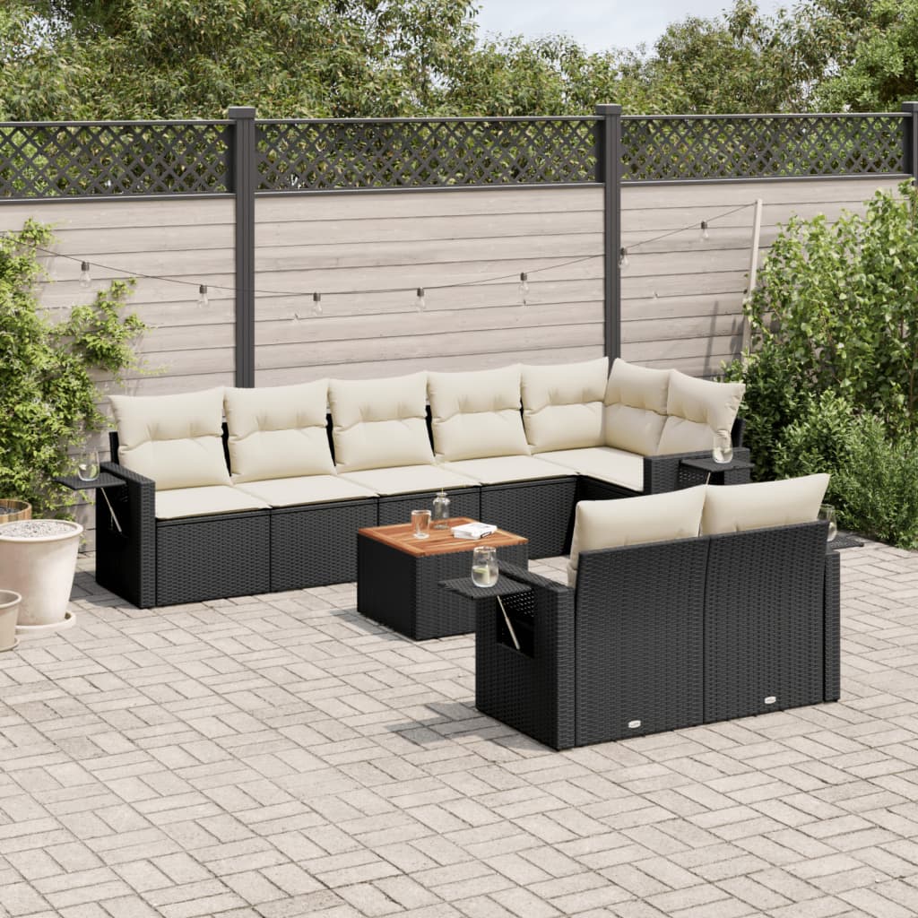 9 Pcs conjunto de sofás p/ jardim c/ almofadões vime PE preto