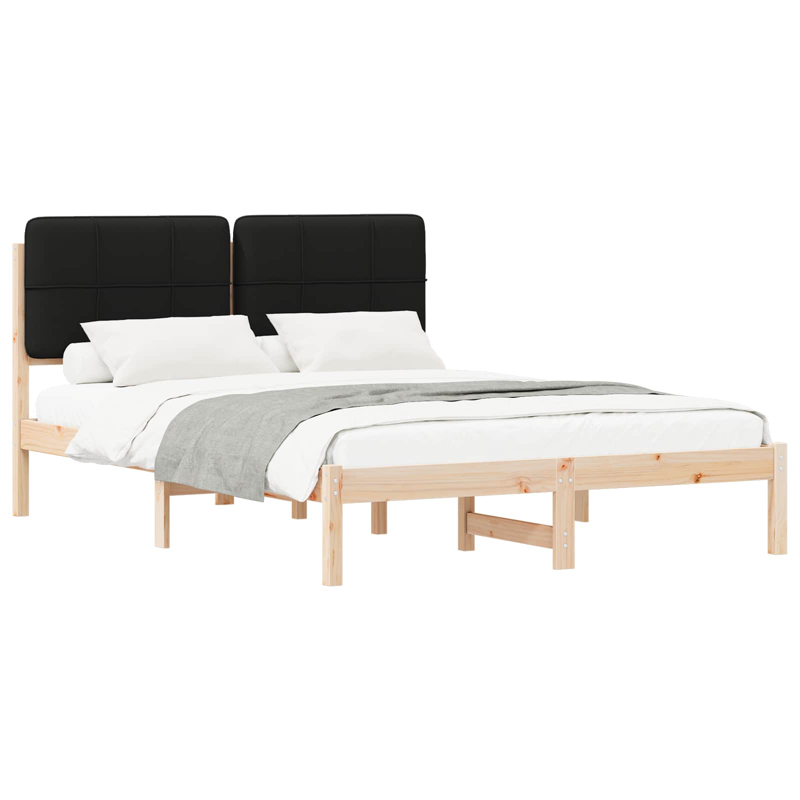 Estrutura de cama com cabeceira estofada preto 140 x 200 cm
