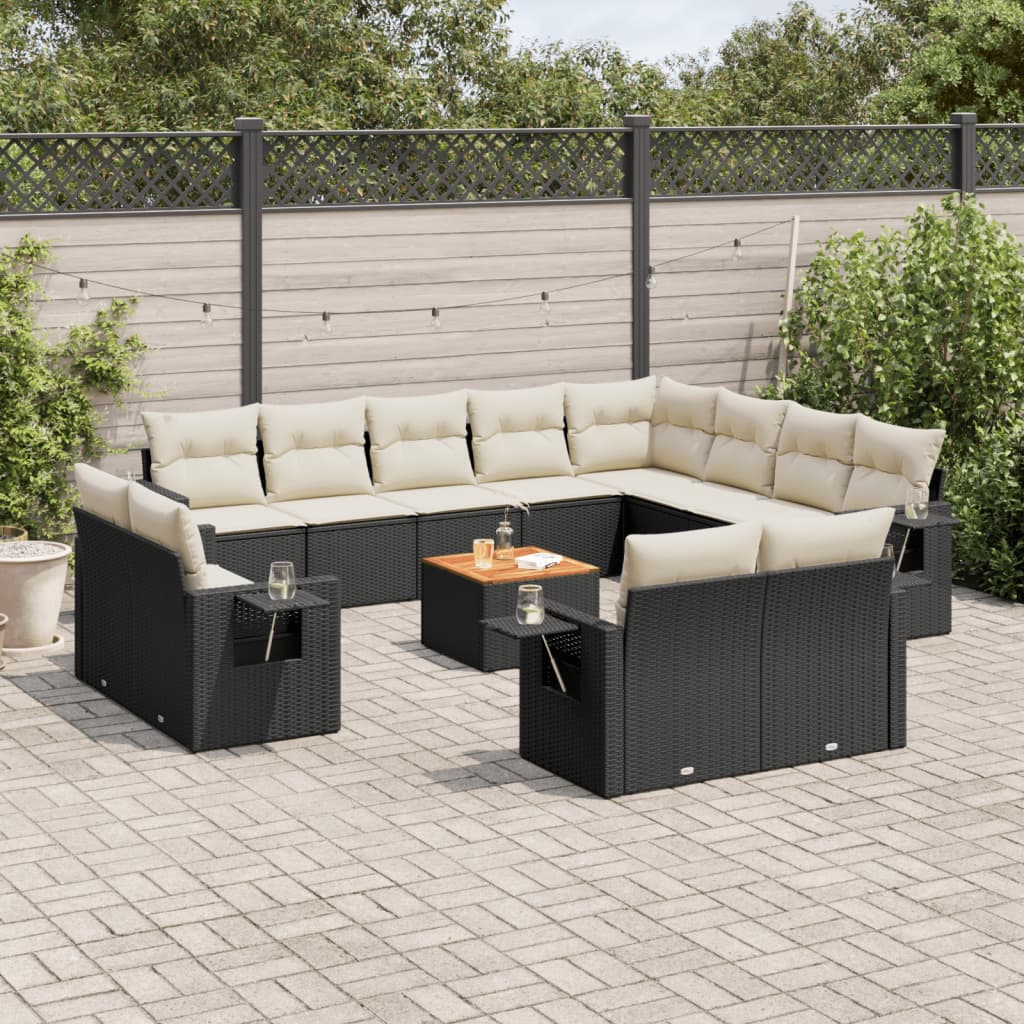 13 Pcs conjunto de sofás de jardim com almofadões vime PE preto