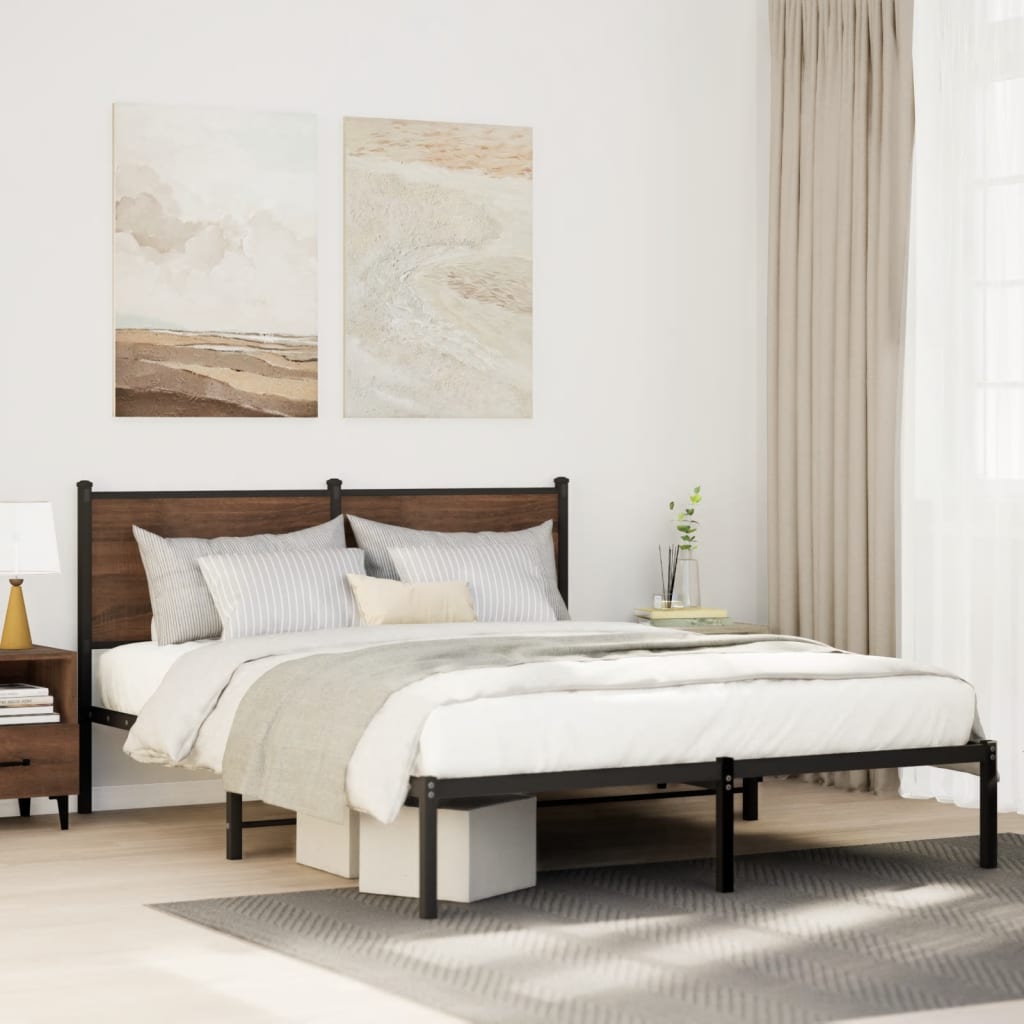 Estrutura cama sem colchão 150x200cm metal carvalho castanho