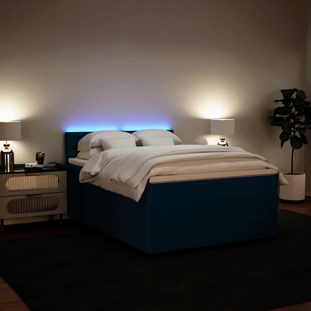 Cama com molas/colchão 140x200 cm veludo azul