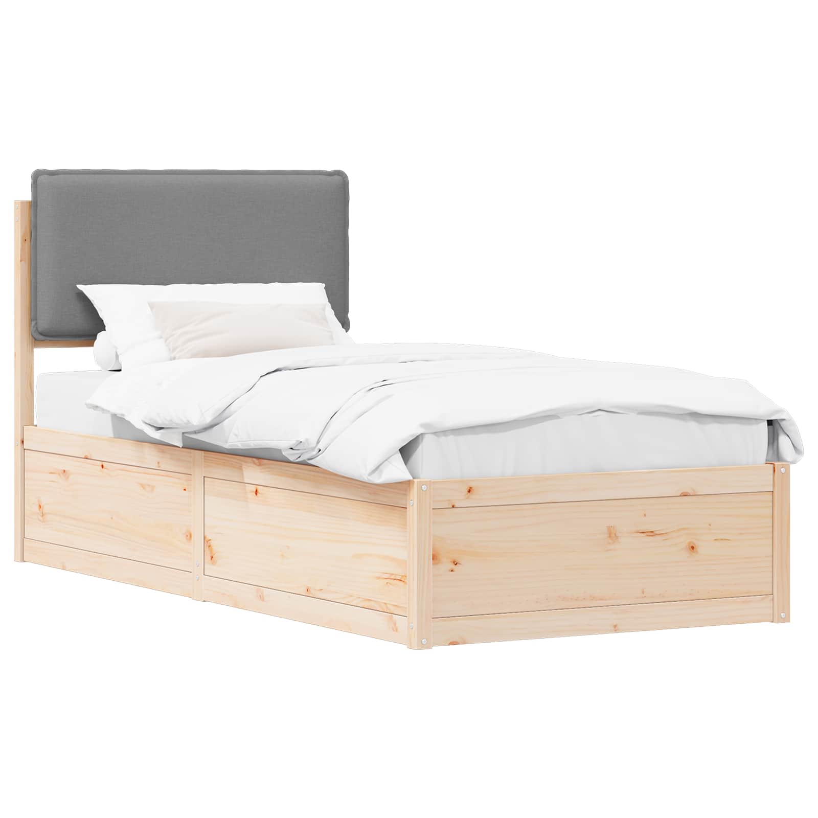 Estrutura de cama com cabeceira estofada cinzento-claro