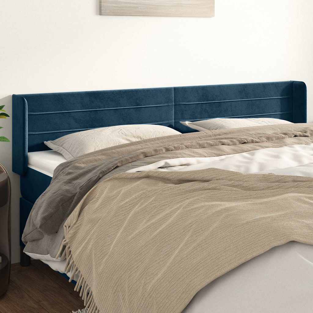 Cabeceira de cama c/ abas tecido 183x16x78/88cm azul-escuro