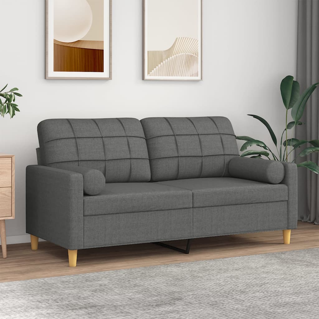 Sofá 2 lugares +almofadas decorativas 140cm tecido cinza-escuro