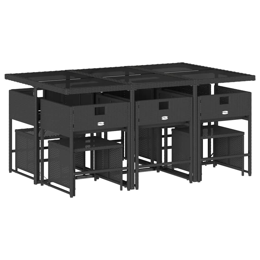 11 Pcs conjunto de jantar p/ jardim c/ almofadões vime PE preto