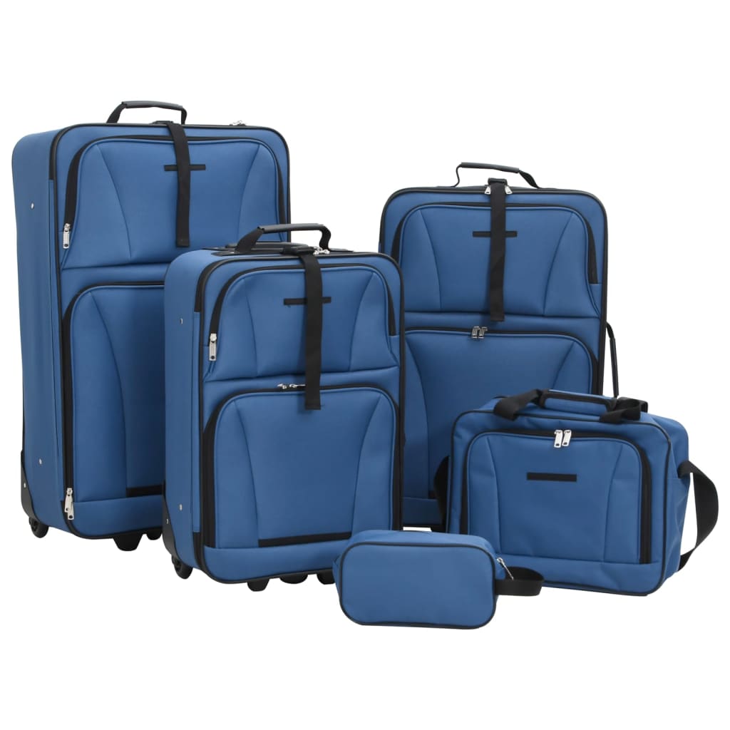 5 Pcs conjunto malas de viagem tecido azul