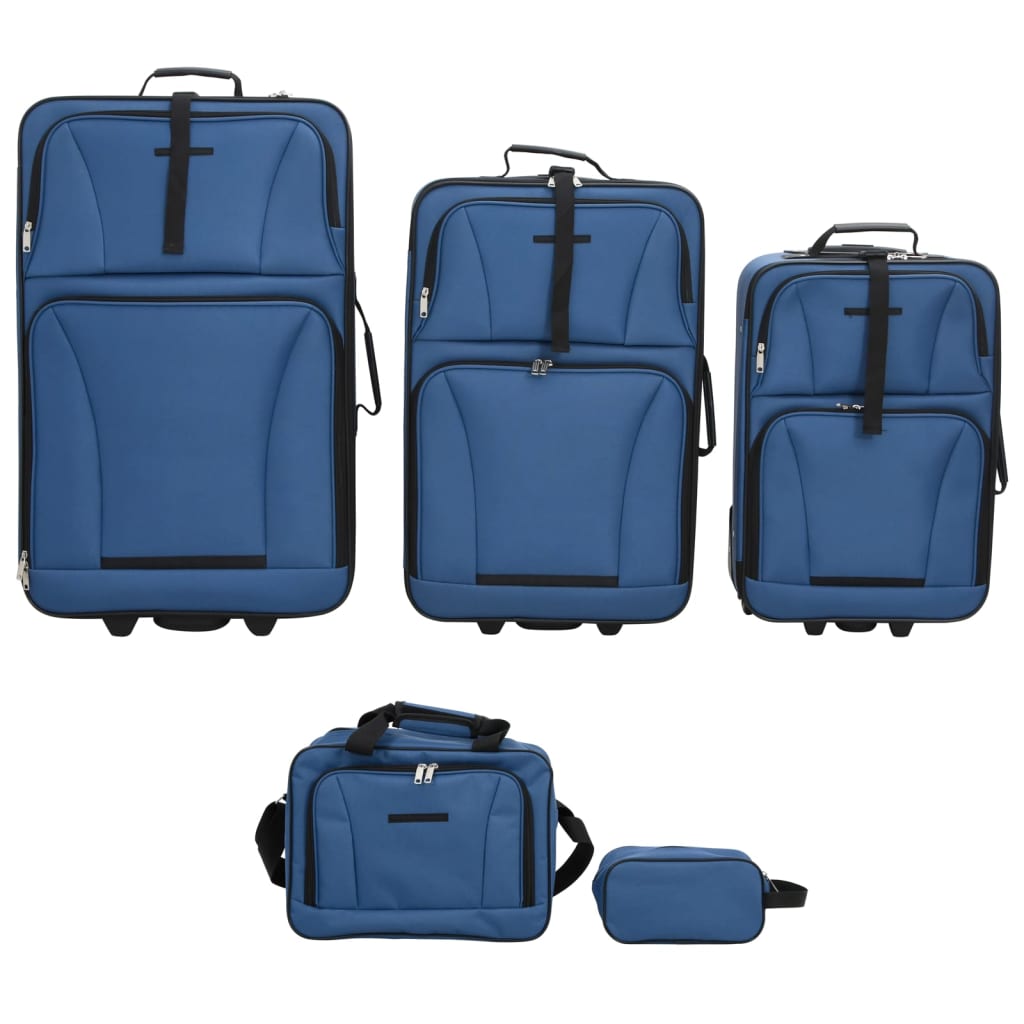 5 Pcs conjunto malas de viagem tecido azul