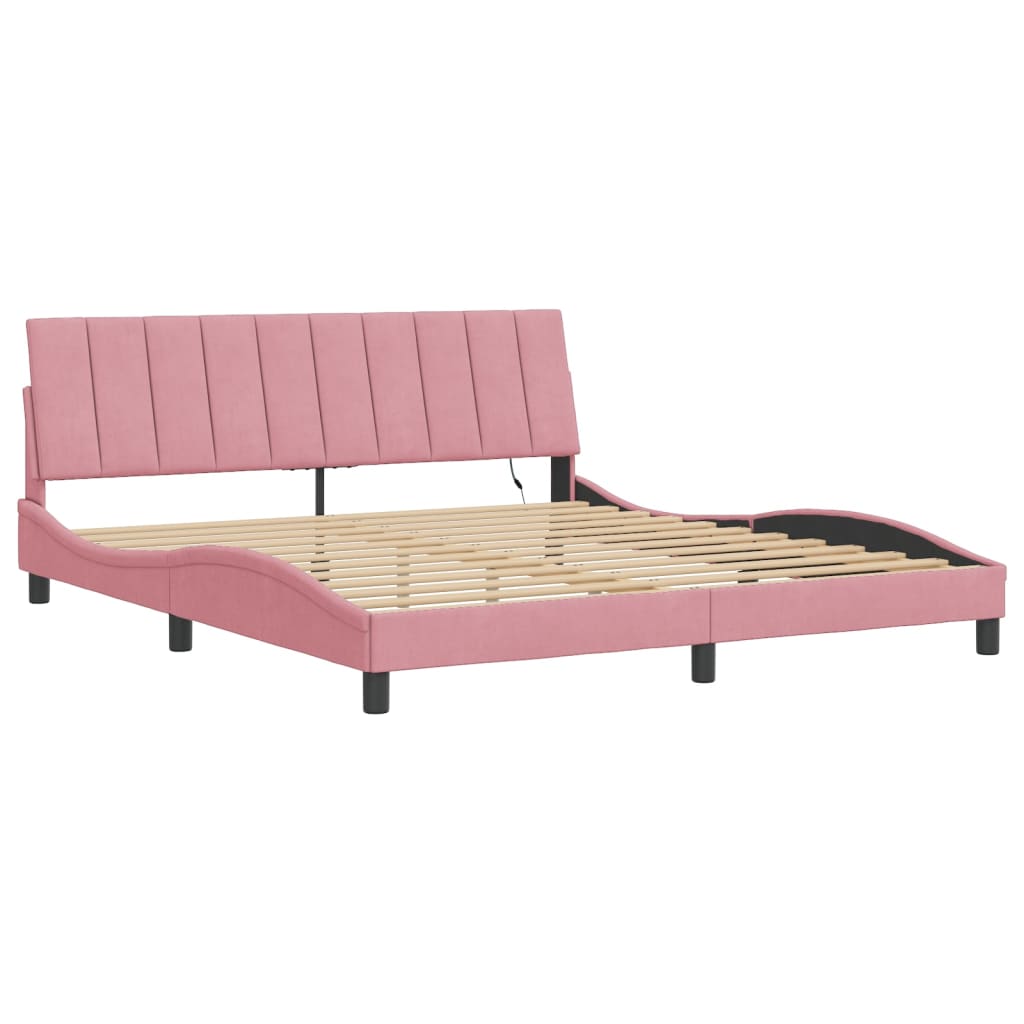 Estrutura de cama com LED sem colchão hanko 180x200 cm veludo rosa