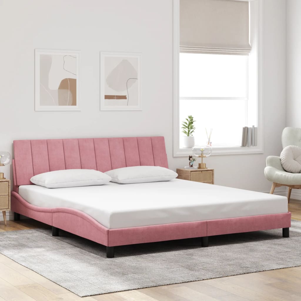 Estrutura de cama com LED sem colchão hanko 180x200 cm veludo rosa
