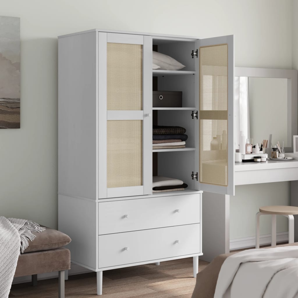 Roupeiro senja aspeto vime 90x55x175 cm pinho maciço branco