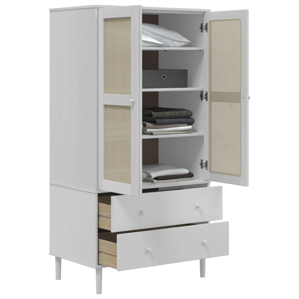 Roupeiro senja aspeto vime 90x55x175 cm pinho maciço branco