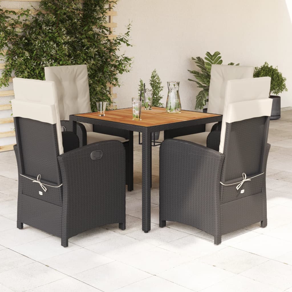 5 Pcs conjunto de jantar p/ jardim c/ almofadões vime PE preto
