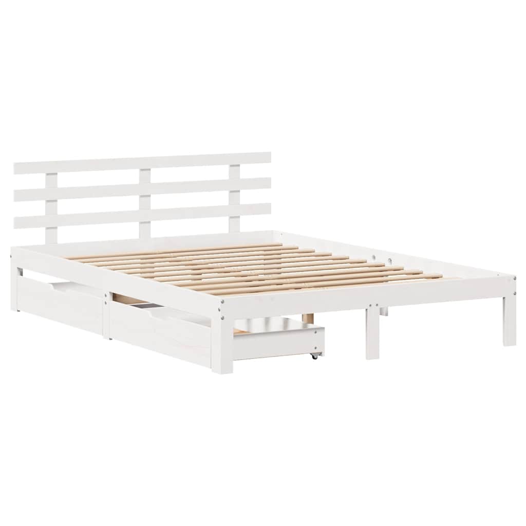 Estrutura de cama com gavetas 160x200 cm pinho maciço branco