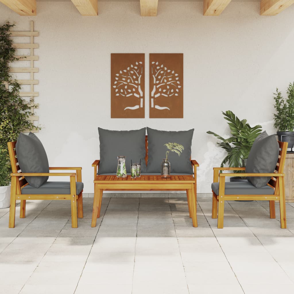 4 Pcs conjunto lounge de jardim com almofadões acácia maciça