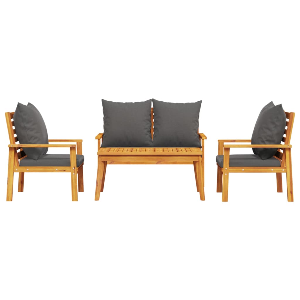 4 Pcs conjunto lounge de jardim com almofadões acácia maciça