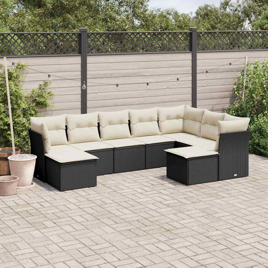 9 Pcs conjunto de sofás p/ jardim c/ almofadões vime PE preto
