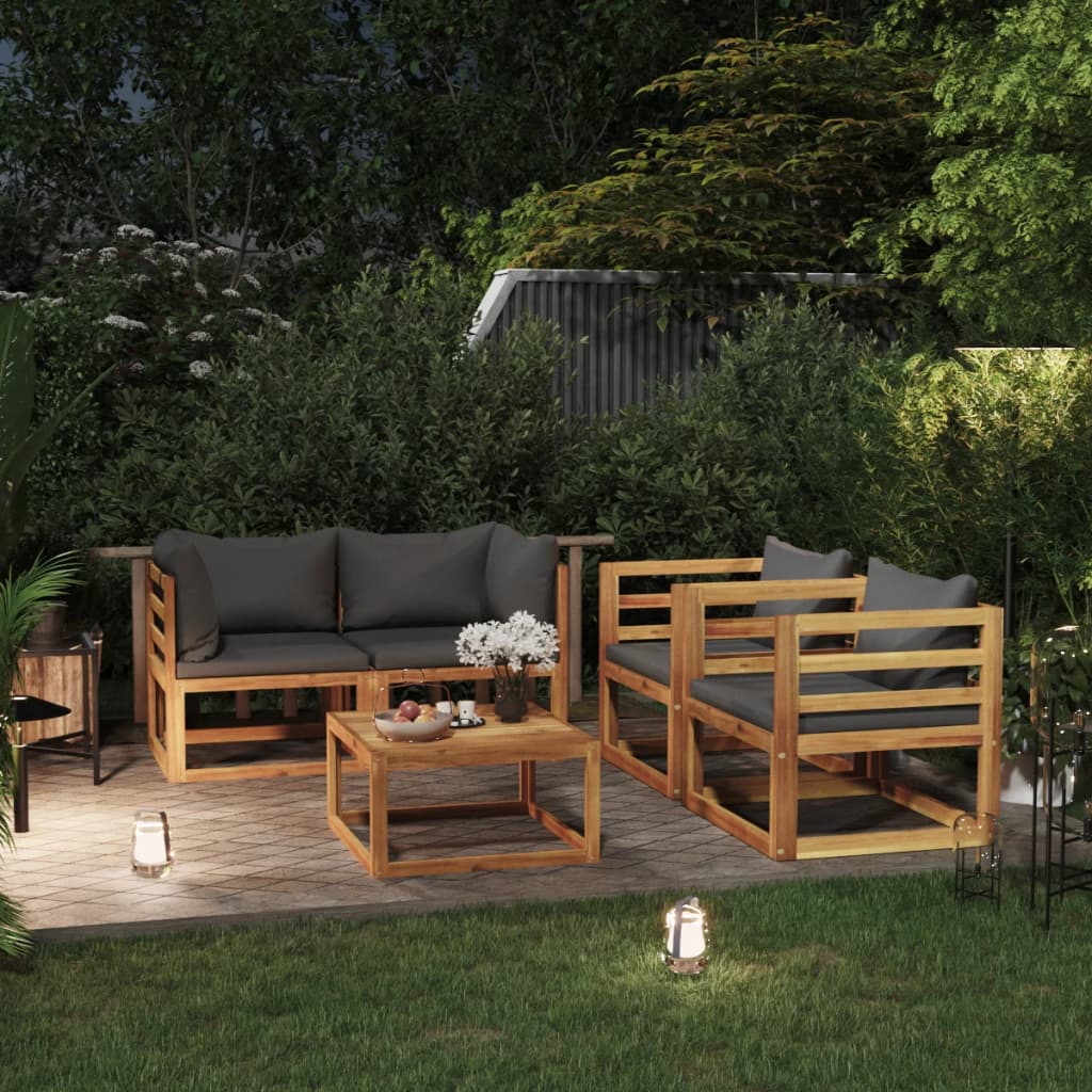 5 Pcs conjunto lounge de jardim c/ almofadões acácia maciça