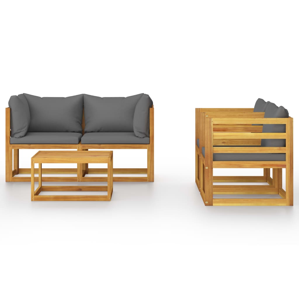 5 Pcs conjunto lounge de jardim c/ almofadões acácia maciça